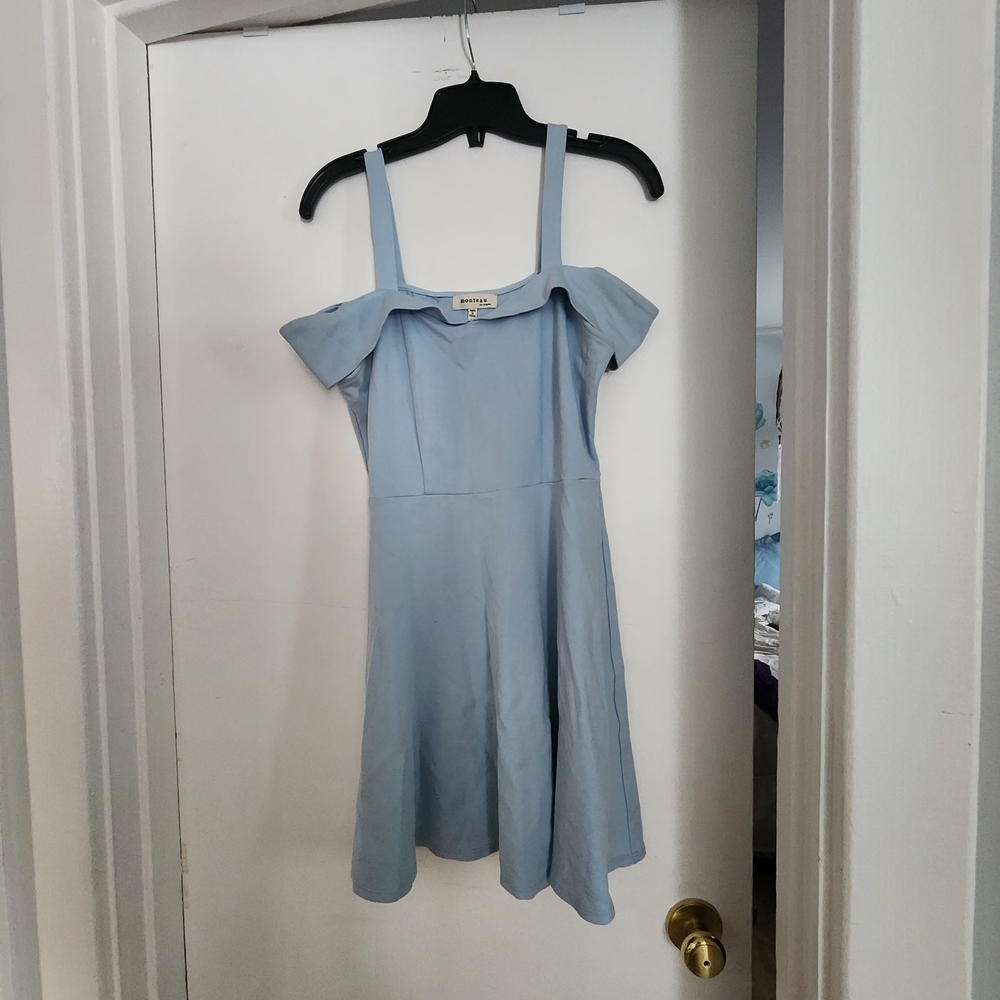 Monteau Light Blue Off-Shoulder Mini Dress